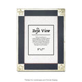 Handmade decorative picture frame with navy border and white gold star accents on a white background