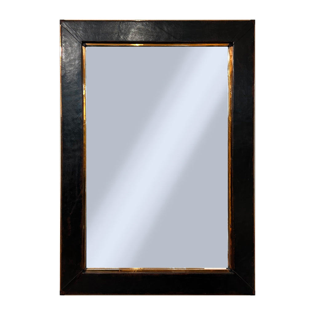 Rectangular leather wrapped framed on a white background