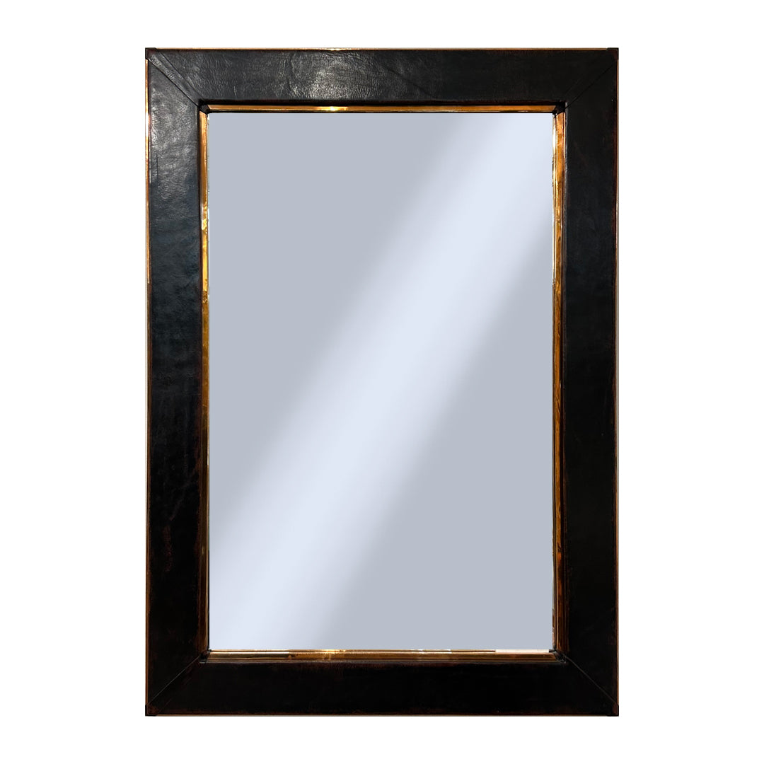 Rectangular leather wrapped framed on a white background